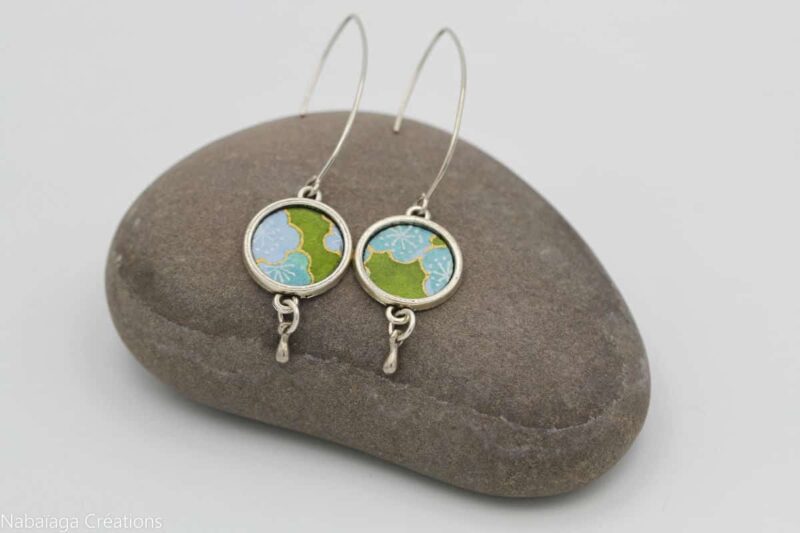 Boucles d'oreilles Les Elégantes bleu vert fleur