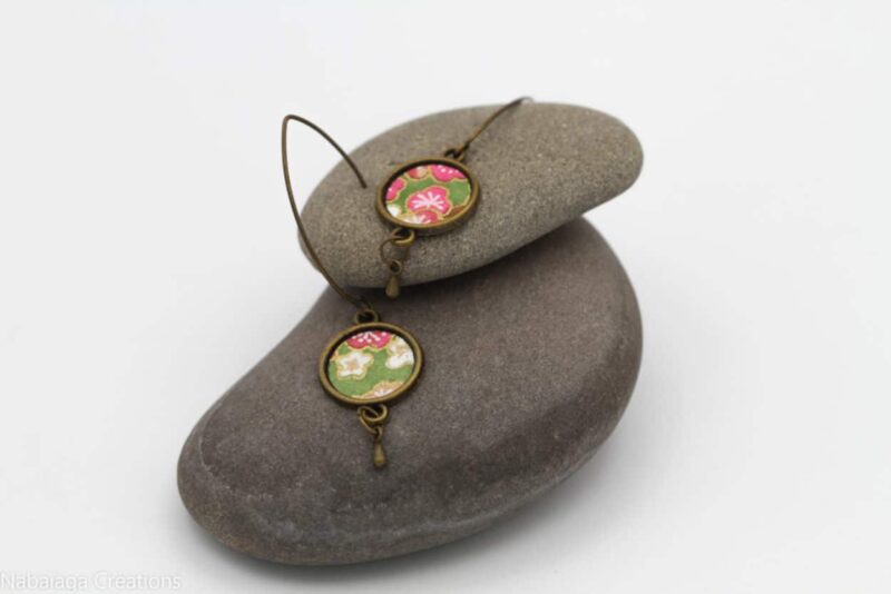 Boucles d'oreilles Les Elégantes rose vert fleur