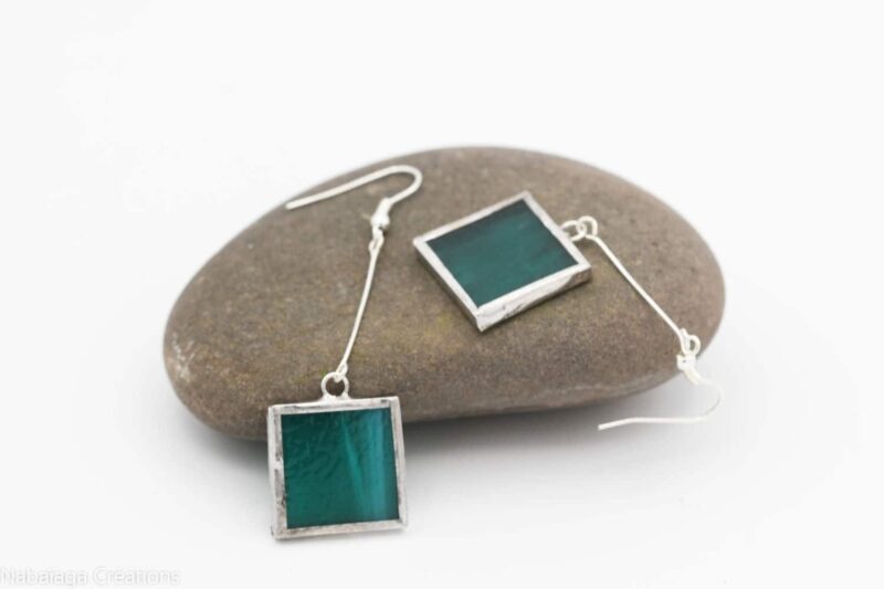 Boucles d'oreilles vitrail carré vert