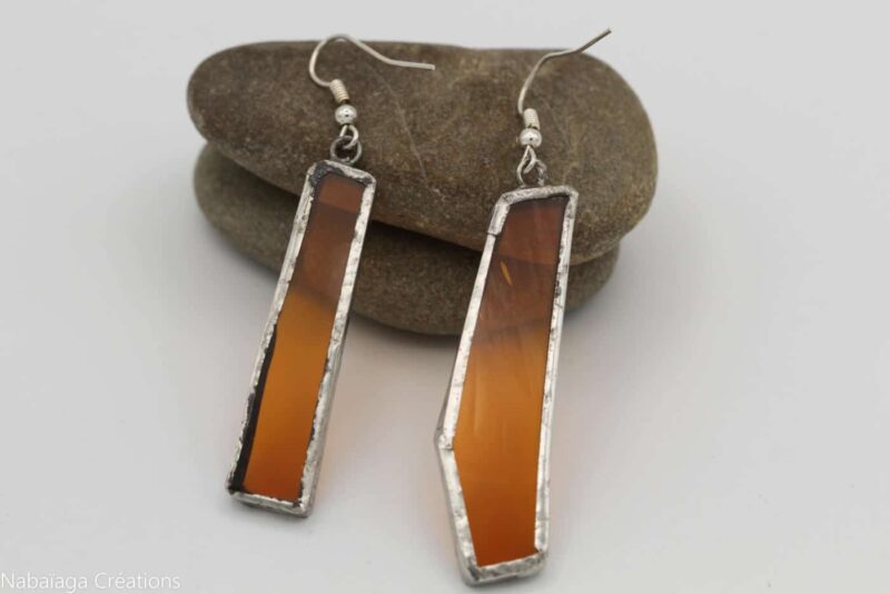 Boucles d'oreilles vitrail orange translucide 3